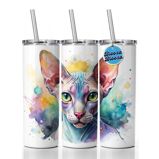 Sphynx Cat Watercolor Style Skinny Tumbler 20oz with Straw Insulated Water Bottle Gift