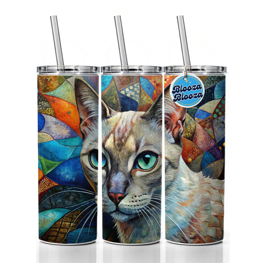 Tonkinese Cat Abstract Art Skinny Tumbler 20oz with Straw Insulated Water Bottle Gift