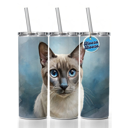 Tonkinese Cat Illustration Skinny Tumbler 20oz with Straw Insulated Water Bottle Gift