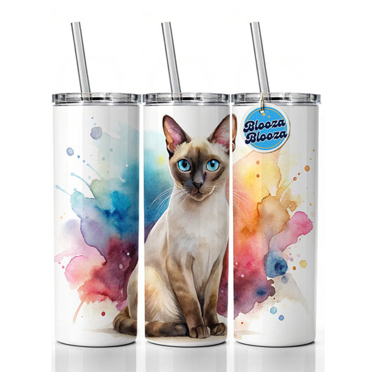 Tonkinese Cat Watercolor Style Skinny Tumbler 20oz with Straw Insulated Water Bottle Gift