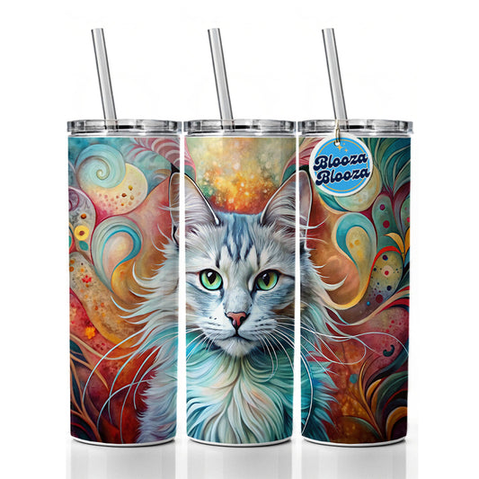 Turkish Angora Cat Abstract Art Skinny Tumbler 20oz with Straw Insulated Water Bottle Gift
