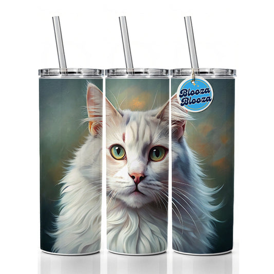 Turkish Angora Cat Illustration Skinny Tumbler 20oz with Straw Insulated Water Bottle Gift