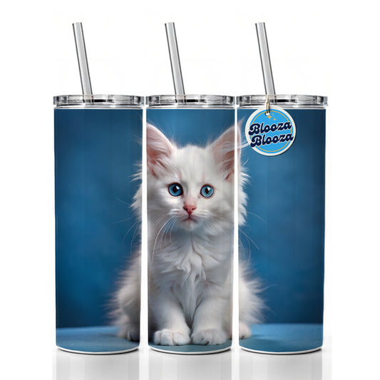 Turkish Angora Cat Kitten Photo Skinny Tumbler 20oz with Straw Insulated Water Bottle Gift