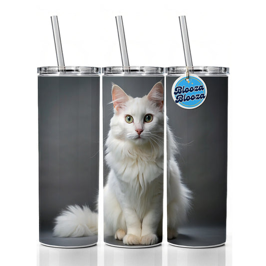 Turkish Angora Cat Photo Skinny Tumbler 20oz with Straw Insulated Water Bottle Gift