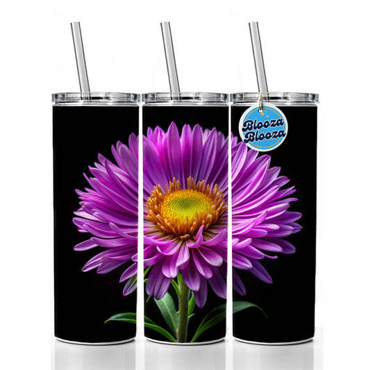 Aster Purple Flower Photo Skinny Tumbler 20oz with Straw Insulated Water Bottle Gift
