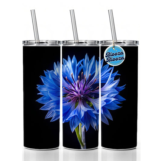 Blue Cornflower Photo Skinny Tumbler 20oz with Straw Insulated Water Bottle Gift