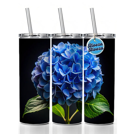 Blue Hydrangea Flower Photo Skinny Tumbler 20oz with Straw Insulated Water Bottle Gift
