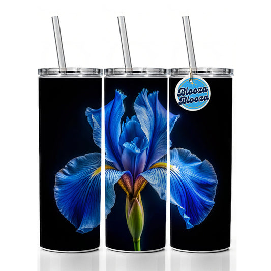Blue Iris Flower Photo Skinny Tumbler 20oz with Straw Insulated Water Bottle Gift