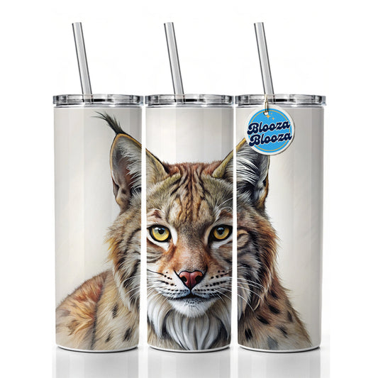 Bobcat Face Illustration Skinny Tumbler 20oz with Straw Insulated Water Bottle Gift