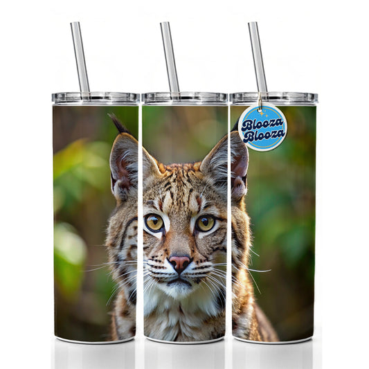 Bobcat Face Photo Skinny Tumbler 20oz with Straw Insulated Water Bottle Gift