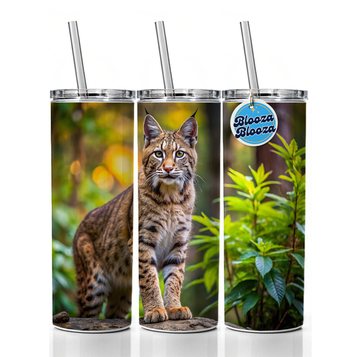 Bobcat In The Forest Skinny Tumbler 20oz with Straw Insulated Water Bottle Gift