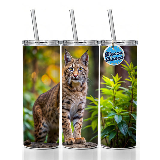 Bobcat In The Forest Skinny Tumbler 20oz with Straw Insulated Water Bottle Gift
