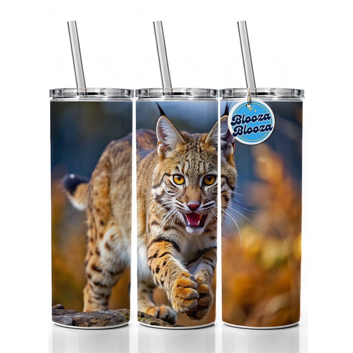 Bobcat Leaping To Catch Prey Skinny Tumbler 20oz with Straw Insulated Water Bottle Gift