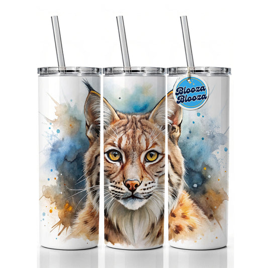 Bobcat Watercolor Design Skinny Tumbler 20oz with Straw Insulated Water Bottle Gift
