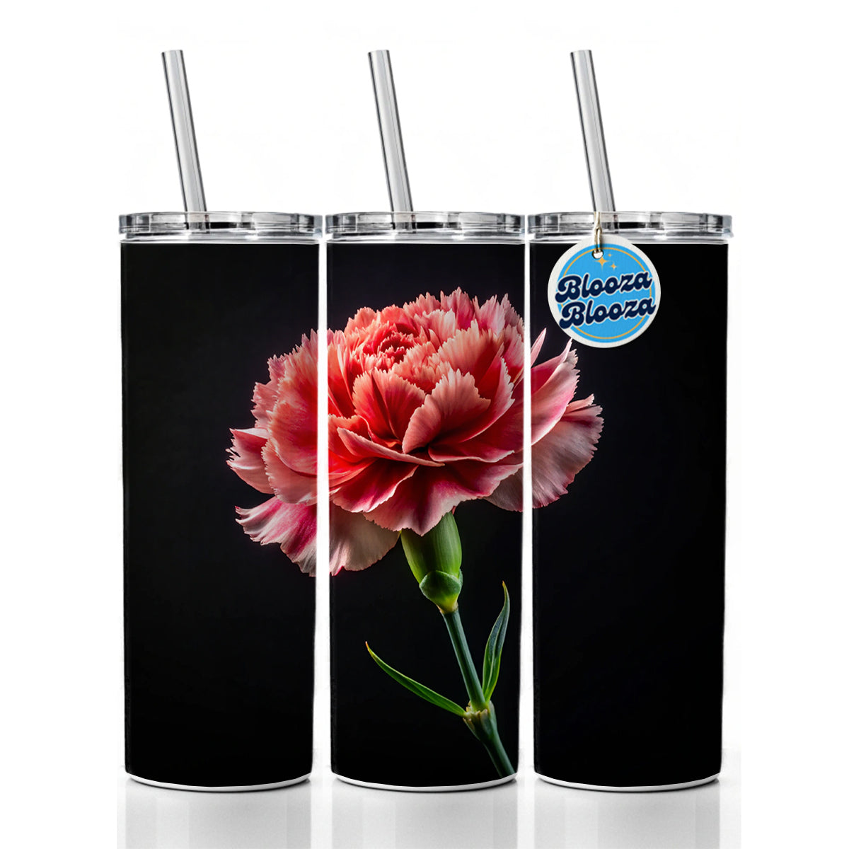 Carnation Flower Photo Skinny Tumbler 20oz with Straw Insulated Water Bottle Gift