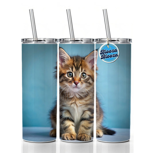 Cute Tabby Kitten Cat Photo Skinny Tumbler 20oz with Straw Insulated Water Bottle Gift