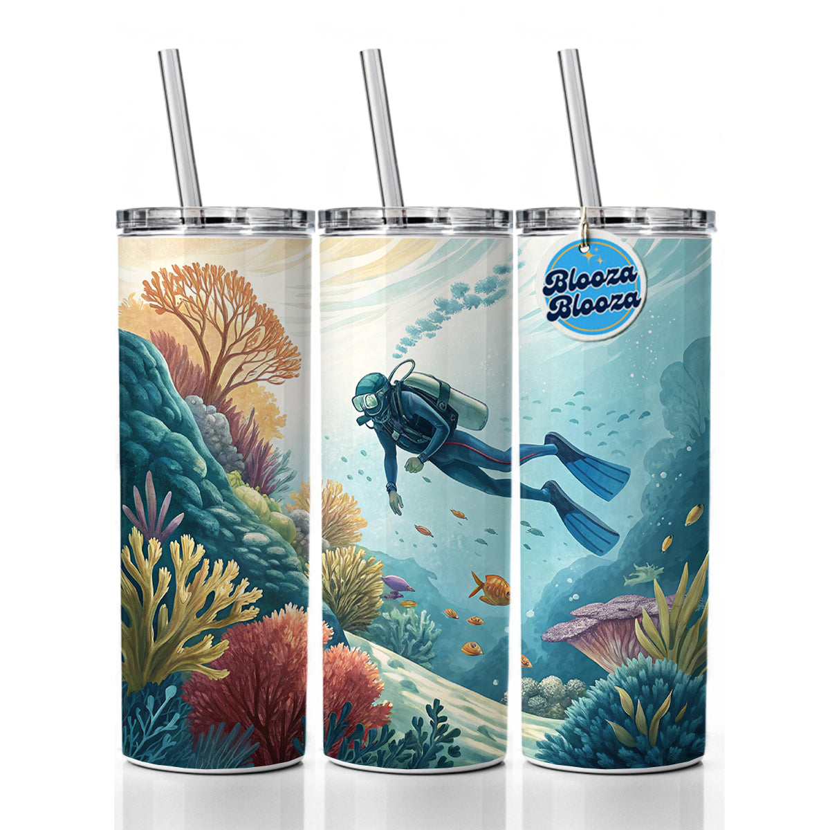 Diving Diver Exploring Underwater Skinny Tumbler 20oz with Straw Insulated Water Bottle Gift
