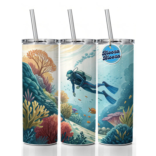 Diving Diver Exploring Underwater Skinny Tumbler 20oz with Straw Insulated Water Bottle Gift