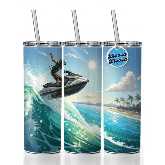 Jet Ski Skiing at Tropical Beach Skinny Tumbler 20oz with Straw Insulated Water Bottle Gift