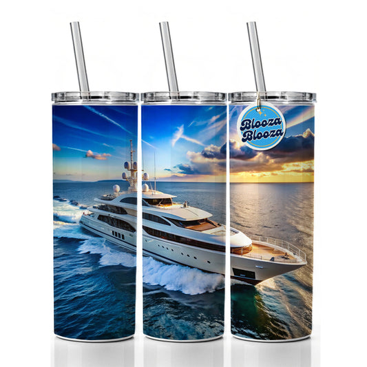 Luxury Yacht Ship At Sea Skinny Tumbler 20oz with Straw Insulated Water Bottle Gift