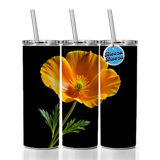 Orange California Poppy Flower Photo Skinny Tumbler 20oz with Straw Insulated Water Bottle Gift