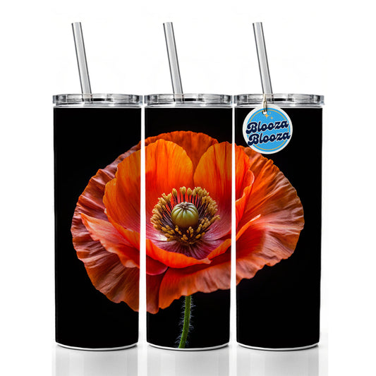 Orange Poppy Flower Photo Skinny Tumbler 20oz with Straw Insulated Water Bottle Gift