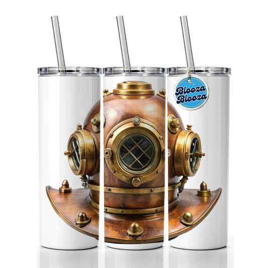 Retro Copper And Brass Diving Helmet Skinny Tumbler 20oz with Straw Insulated Water Bottle Gift