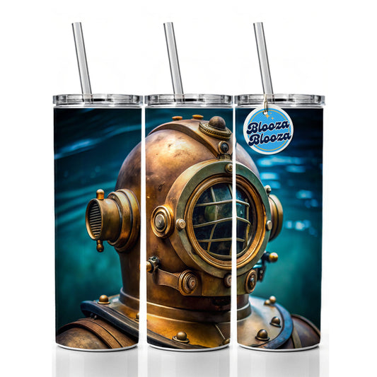 Retro Diving Helmet Suit Underwater Skinny Tumbler 20oz with Straw Insulated Water Bottle Gift