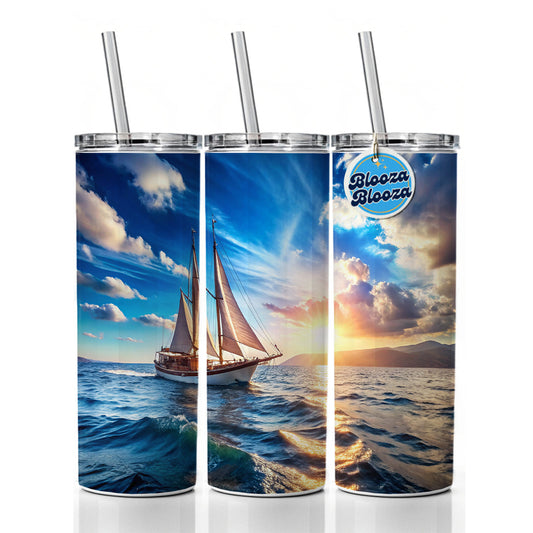 Sailboat On The Ocean Skinny Tumbler 20oz with Straw Insulated Water Bottle Gift