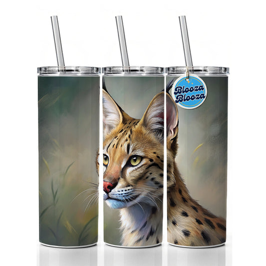 Serval Wild Cat Illustration Skinny Tumbler 20oz with Straw Insulated Water Bottle Gift