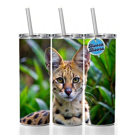 Serval Wild Cat Photo Skinny Tumbler 20oz with Straw Insulated Water Bottle Gift