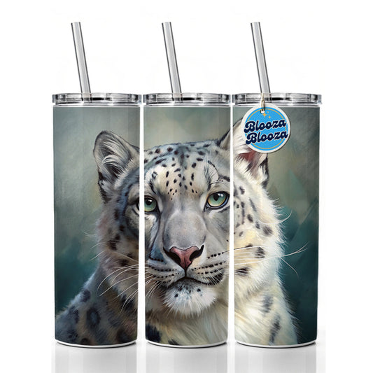 Snow Leopard Illustration Skinny Tumbler 20oz with Straw Insulated Water Bottle Gift
