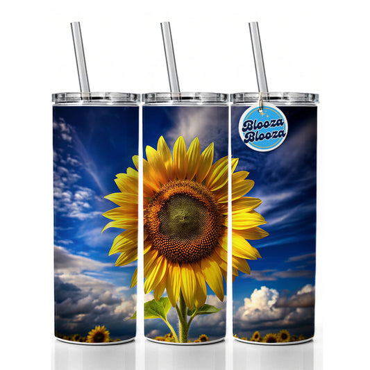 Sunflower Against a Deep Blue Sky Skinny Tumbler 20oz with Straw Insulated Water Bottle Gift