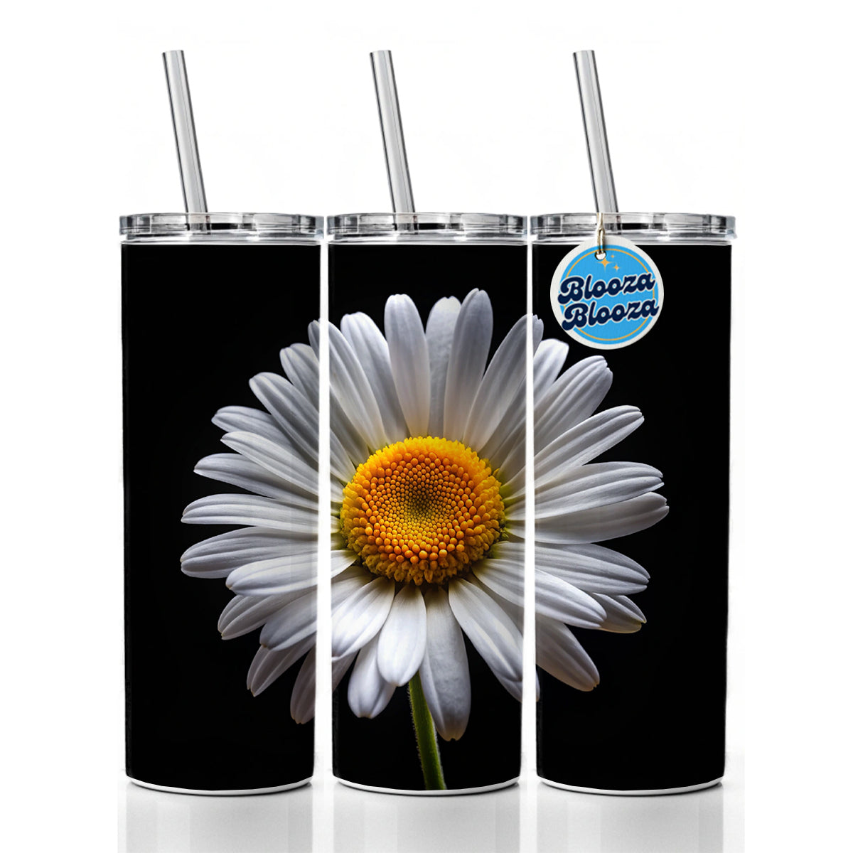 White Daisy Flower Photo Skinny Tumbler 20oz with Straw Insulated Water Bottle Gift