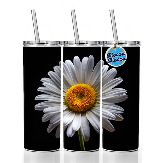 White Daisy Flower Photo Skinny Tumbler 20oz with Straw Insulated Water Bottle Gift