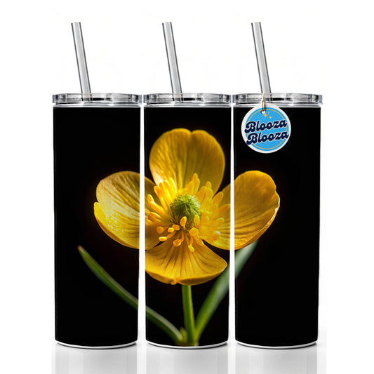 Yellow Buttercup Flower Photo Skinny Tumbler 20oz with Straw Insulated Water Bottle Gift