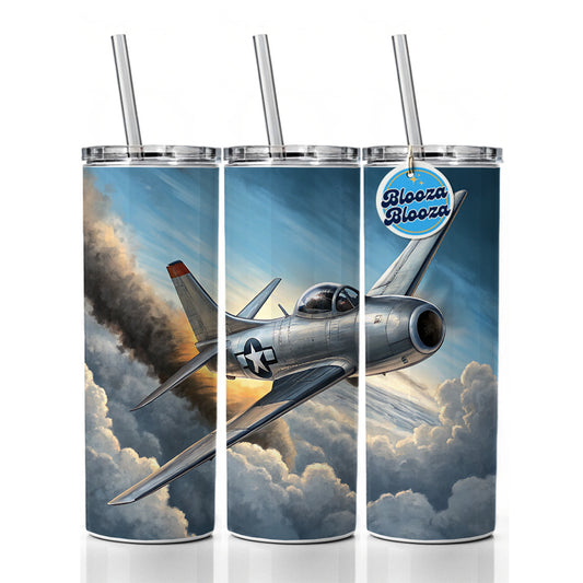 F-86 Sabre Jet Fighter Plane Skinny Tumbler 20oz with Straw Insulated Water Bottle Gift