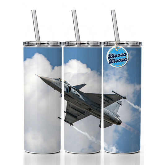 JAS 39 Gripen Multirole Fighter Jet Plane Skinny Tumbler 20oz with Straw Insulated Water Bottle Gift
