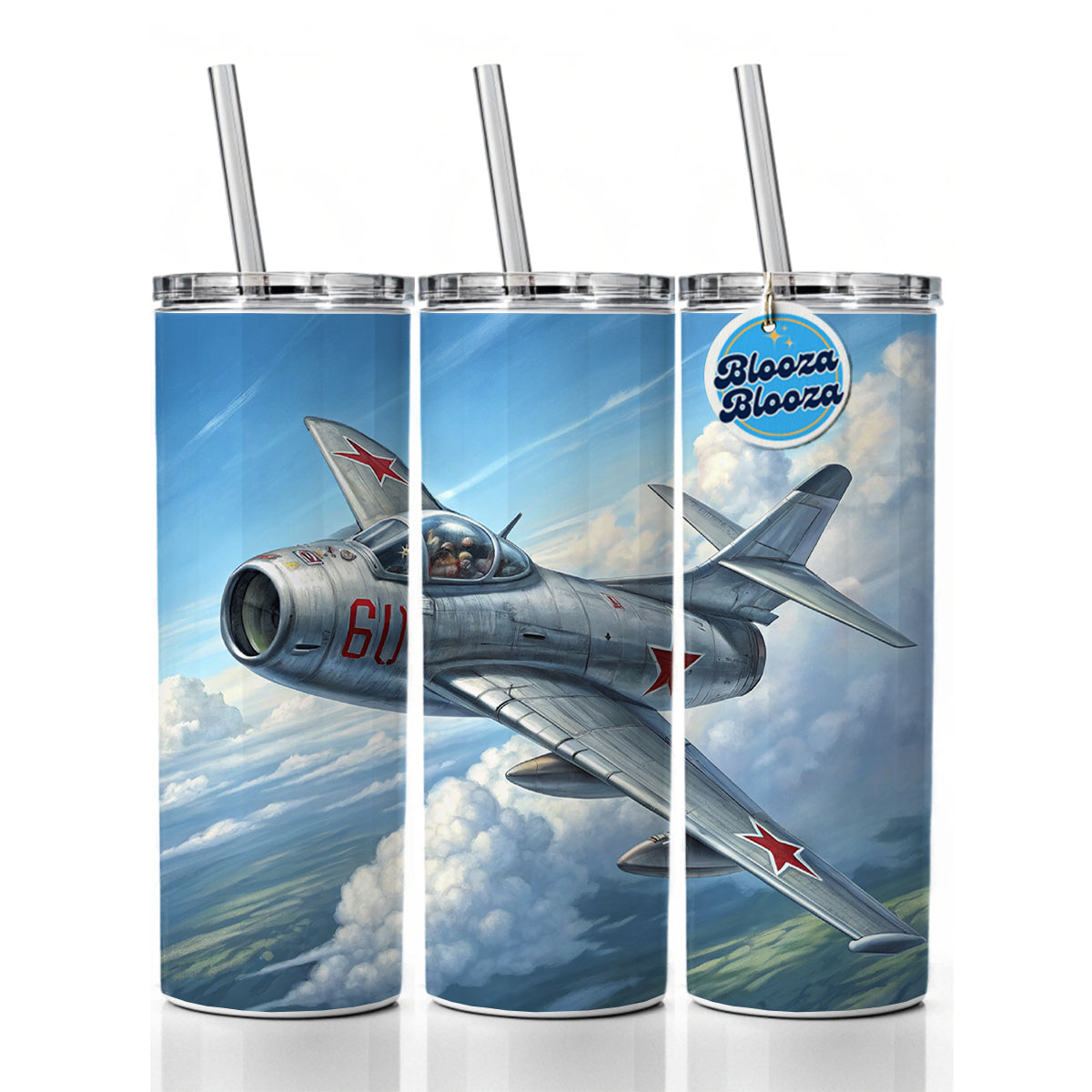 MiG-15 Russian Fighter Jet Plane Skinny Tumbler 20oz with Straw Insulated Water Bottle Gift