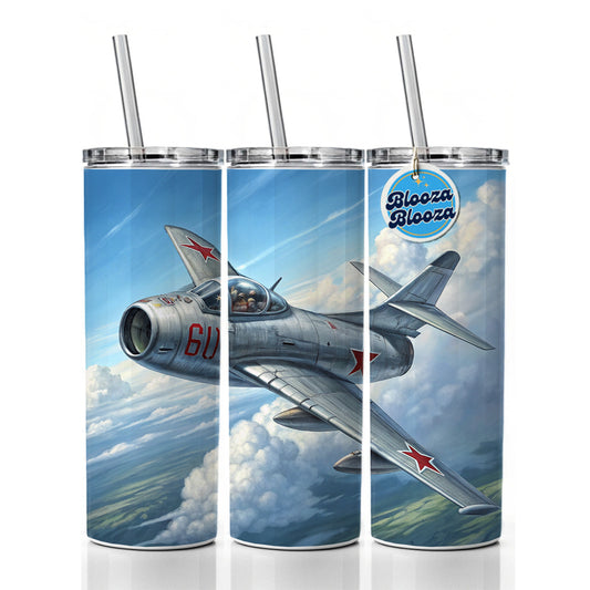 MiG-15 Russian Fighter Jet Plane Skinny Tumbler 20oz with Straw Insulated Water Bottle Gift