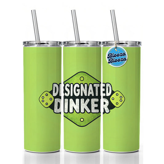 Designated Dinker Funny Pickleball Saying Skinny Tumbler 20oz with Straw Insulated Water Bottle Gift