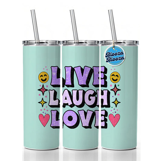 Live Laugh Love Funny Faces Hearts Skinny Tumbler 20oz with Straw Insulated Water Bottle Gift