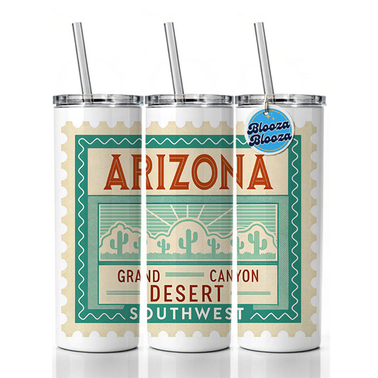 Arizona AZ State Grand Canyon Southwest Travel Vacation Stamp Skinny Tumbler 20oz with Straw Insulated Water Bottle Gift