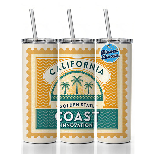 California CA Golden State Coast Innovation Travel Vacation Stamp Skinny Tumbler 20oz with Straw Insulated Water Bottle Gift