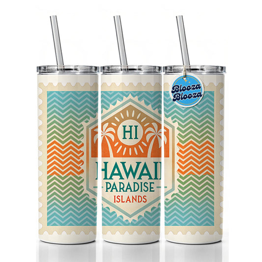 Hawaii HI Paradise Islands State Travel Vacation Stamp Skinny Tumbler 20oz with Straw Insulated Water Bottle Gift