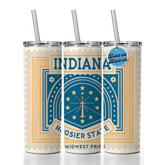 Indiana IN Hoosier State Travel Vacation Stamp Skinny Tumbler 20oz with Straw Insulated Water Bottle Gift