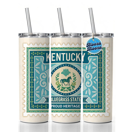 Kentucky KY Bluegrass State Travel Vacation Stamp Skinny Tumbler 20oz with Straw Insulated Water Bottle Gift