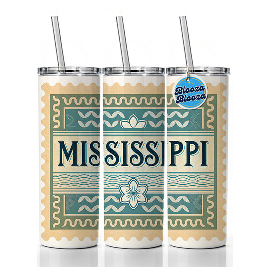 Mississippi MS State Travel Vacation Stamp Skinny Tumbler 20oz with Straw Insulated Water Bottle Gift