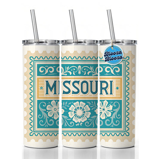 Missouri MO State Travel Vacation Stamp Skinny Tumbler 20oz with Straw Insulated Water Bottle Gift