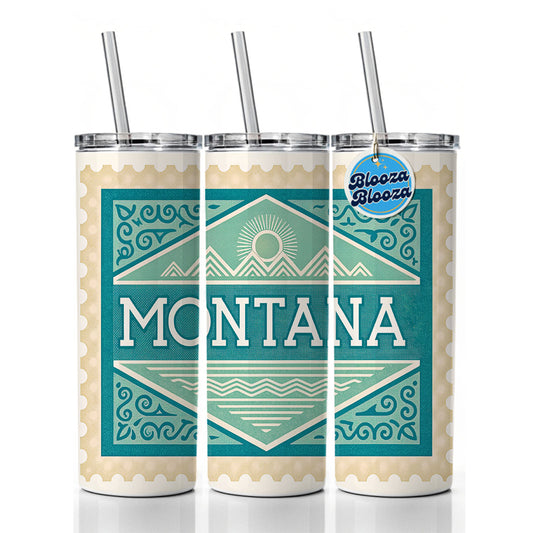 Montana MT State Travel Vacation Stamp Skinny Tumbler 20oz with Straw Insulated Water Bottle Gift